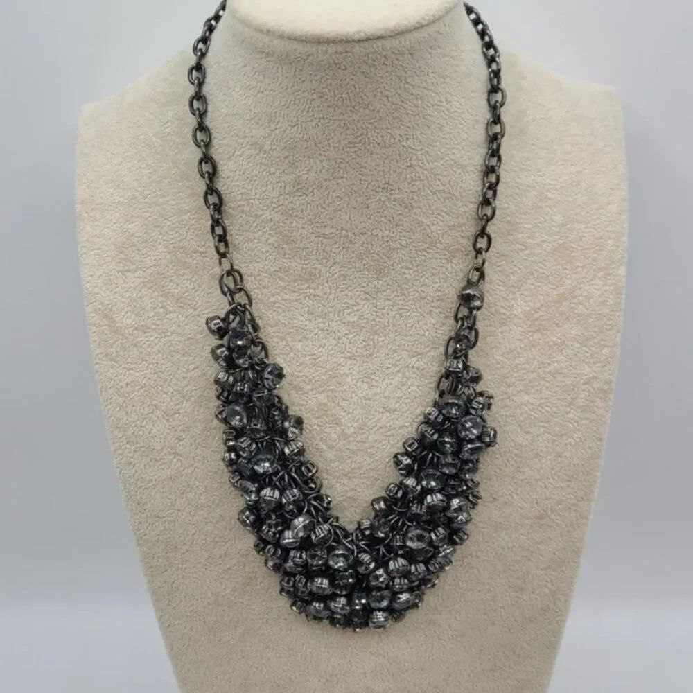 LOFT Pewter / Black Color Mesh Crystal Necklace